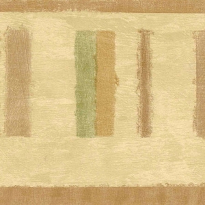 Mid Century Modern Geometrische Streifen Tapetenbordüre | Schatten von Braun und Tan, Grün | Vorgeklebt | 15' L x 4,5" B