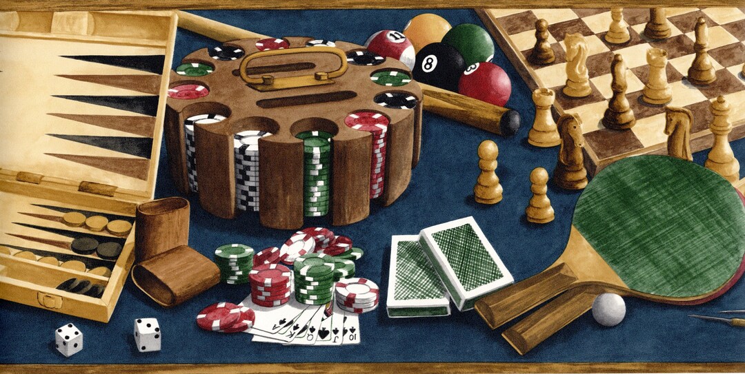 Game Room Wallpaper Border, Pool Dart Card Poker Dice Chess Games