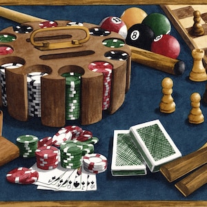 ゲームルーム壁紙ボーダー、プール ダーツ カード ポーカー サイコロ チェス ゲーム 素朴な壁紙ボーダー、貼り付け済み、15' x 8.5"