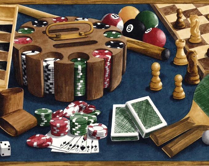 Game Room Wallpaper Border Pool Dart Card Poker Dice Chess Etsy
