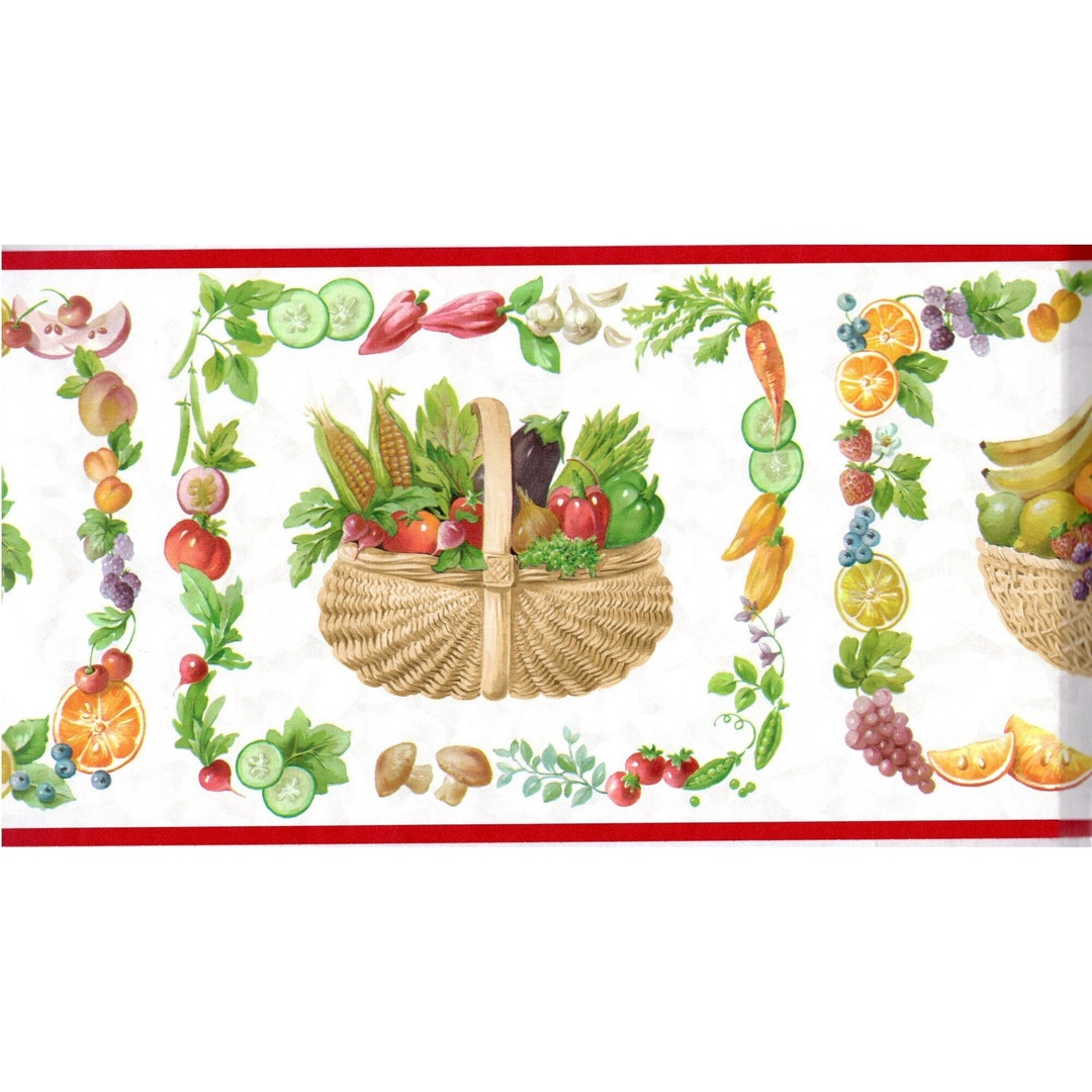 Vintage Kitchen Wallpaper Border, Farm Fresh Fruits and Vegetables
