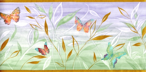 Rainbow Butterfly Wallpaper Border Watercolor Butterfly Gold Etsy