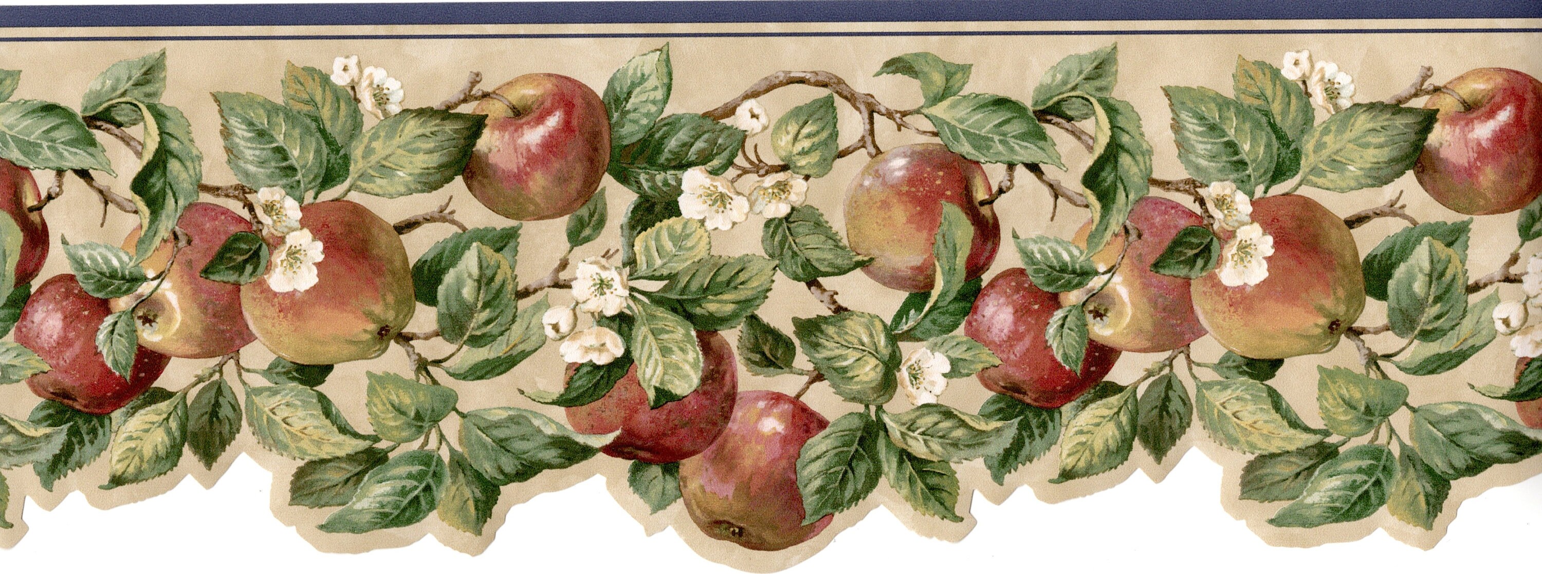 Apple Wallpaper Border Scalloped Floral Leaf Apple Wallpaper Etsy