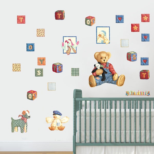 Teddy Bears Wall Decal, Teddy Bear and Friend Peel & Stick Jumbo Stick ups Stickers, Bear Wall Sticker, Nursery Bear Wall Decal