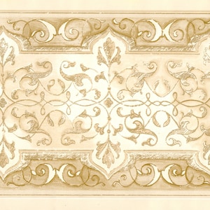 Französische architektonische Tapetenbordüre, beige-braune Swirl-Akanthusblatt-Arabeske-Tapetenbordüre