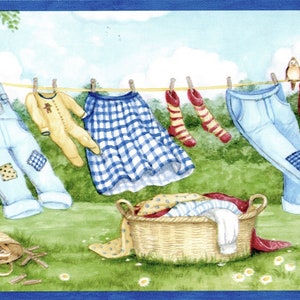 Laundry Wallpaper Border Windy Clothesline Puppy Labrador Country Laundry Wallpaper Border Sunflower Garden Laundry Puppy Wallpaper Border