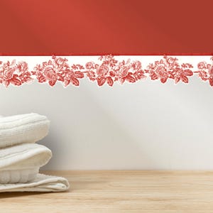 Bordo per carta da parati vintage con rose rosse - Motivo floreale smerlato - Decorazione per bordo da parete con fiori - 15 piedi x 6,5 pollici.