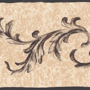 Schwarze Schriftrollen-Tapetenbordüre - Architektonische Akanthus-Wirbel-Blattkronenform-Wandbordüre