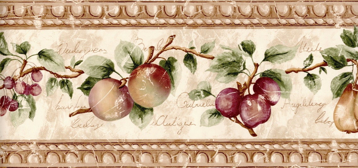 Country Kitchen Wallpaper Border Fruit Trail Apple Peach Etsy