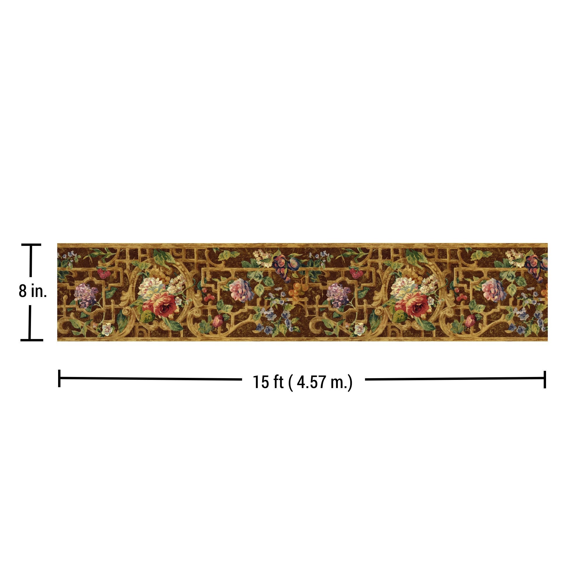 Vintage Floral Wallpaper Border - Cabbage Red Rose With White & Purple ...