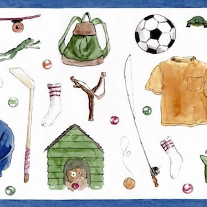 Kids Outdoor Activities Wallpaper Border, Basketball Football Baseball Soccer Sports Ball Wallpaper Border, Sports Bedroom Wallpaper Border