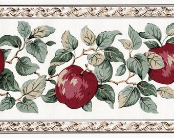 Red Apple Orchard Wallpaper Border, Country Kitchen Wall Decor, Pre-pasted, 15' L x 6.875" W