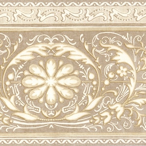 Vintage Barock Schnörkelblatt und Florale Tapetenbordüre | Arabeske Filigree Gitter Damast Kronen Zierleiste Tapete Bordüre |