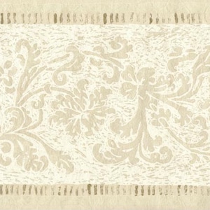 Borde de papel pintado con hojas de acanto en espiral, beige, tostado, crema, filigrana arquitectónica, decoración tradicional para sala de estar, preencolado, 4,5 m x 25 cm