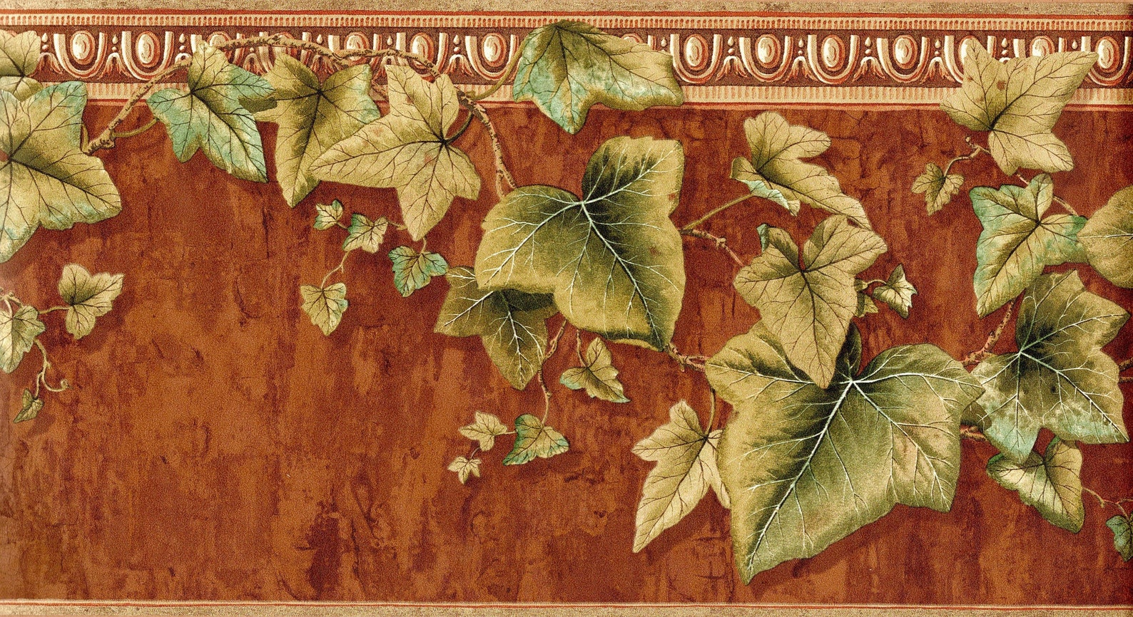 Green Ivy Leaf Wallpaper Border Metallic Gold Brush Green Ivy Etsy
