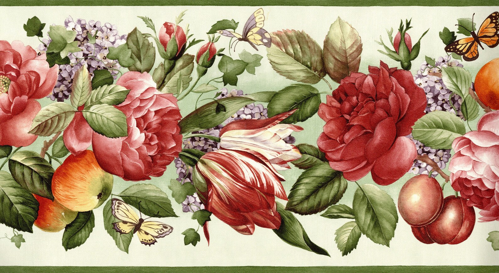 Red Roses Wallpaper Border, Fruit & Floral Wallpaper Border, Cabbage ...