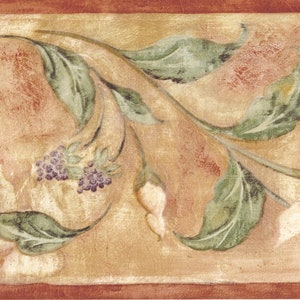 Handwerkliche Blüten Früchte und Blumen Blatt Blättern Tapete Bordüre | Vorgeklebte Tapetenbordüre | 4 m x 18 cm
