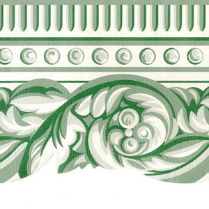 Ornamental Acanthus Leaf Scroll Wallpaper Border, Die Cut Sage Green