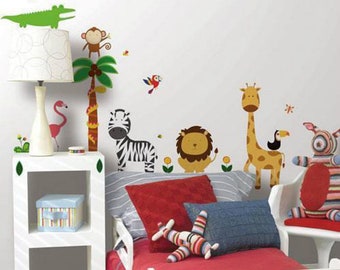 Jungle Animal Safari Wall Decals Kids Stickers, Peel Stick Removable Vinyl Art Bedroom Nursery Baby Room Classroom Decoration