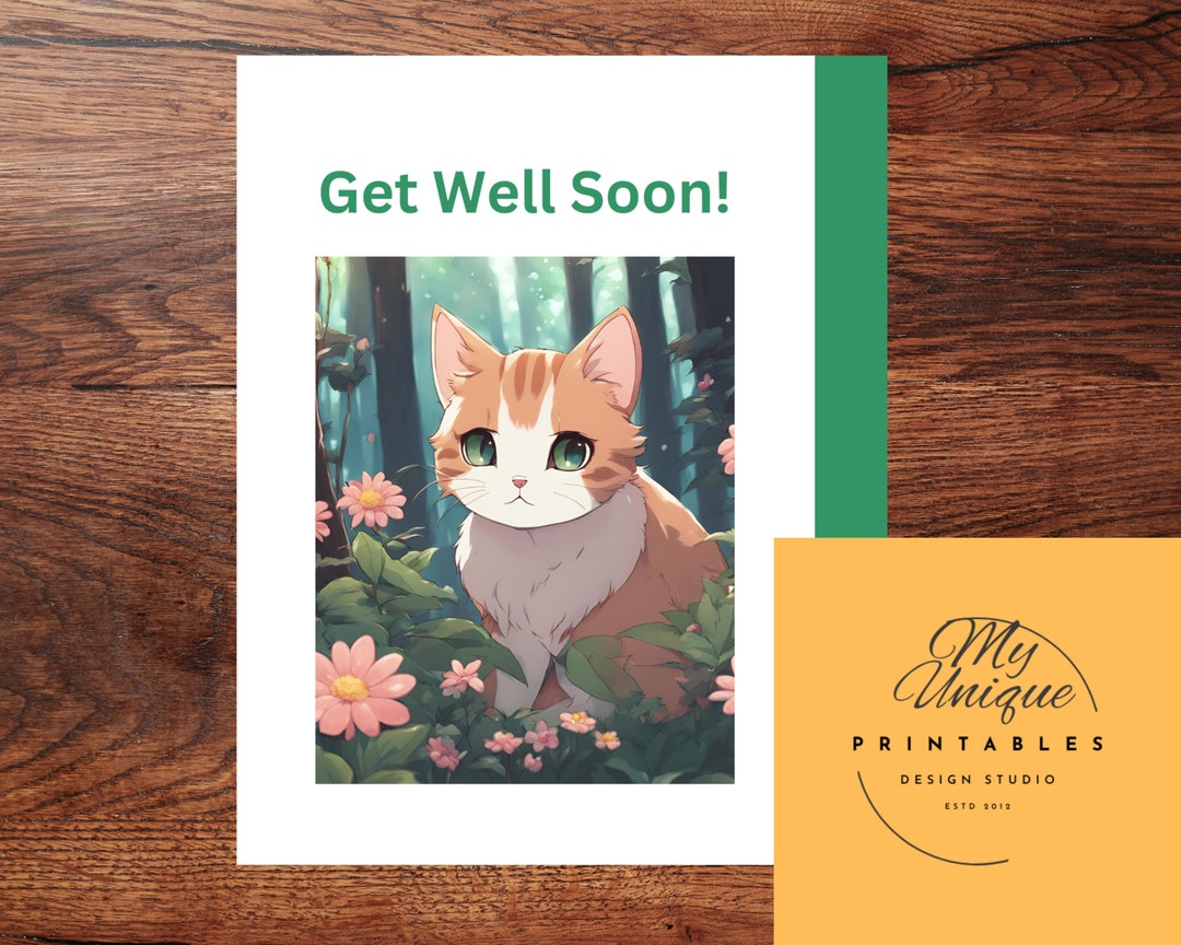 Get Well Kitty Printable Card Etsy
