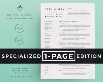 one page resume etsy