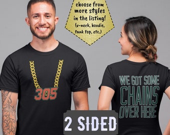 2-sided 305 Turnover Chain Shirt, Miami Hurricanes Fan Alumni Tee, UM Canes Tailgating 305 Chain Deep V-Neck, Tank Top, Hoodie, The U Raglan