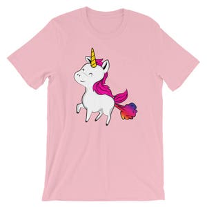 Cute Unicorn Farting Shirt, Funny T-Shirt, Unicorns Fart Rainbows, Unicorns Fart Too, Immature Shirt, White Elephant Gag Gift Idea Pink