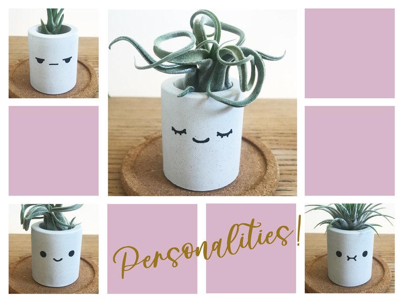 Kawaii-dekor, skrivbordsdekor, luftväxthållare, söta skrivbordstillbehör för kvinnor, tändstickshållare, söt växtkruka, smiley-ansikte-planterare i studentrummet bild 3