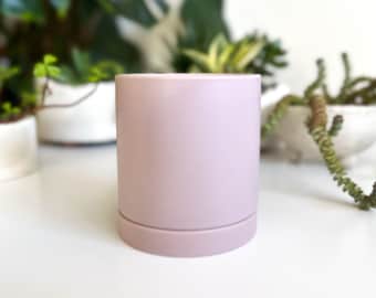Lilac Planter with Drainage and Saucer, Ceramic Plant Pot, Modern Planter 4 Inch, Minimalist Tabletop Gift, Matte Cactus Pot 4" for Indoor
