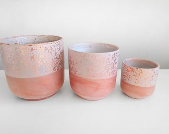 Peach Planter, Pots for Plants, 5 Inch Planter, Flower and Plant Pot Indoor, Ceramic Planter for Cactus, Textured Rose Gold Finish, 3 Sizes