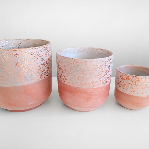 Peach Planter, Pots for Plants, 5 Inch Planter, Flower and Plant Pot Indoor, Ceramic Planter for Cactus, Textured Rose Gold Finish, 3 Sizes