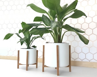 Planters and Pots, Modern White Plant Pot, Flower Pot with Plant Stand Gift, Planter Stand, Cactus Pot, Desk Plant Stand, Tabletop and Floor