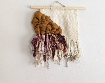 Tapiz tejido a mano / Lana color mostaza, decoración de pared estilo boho