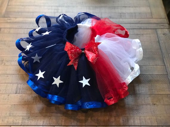 USA Patriotic 4th of July Tutu with Headband and Necklace Handmade