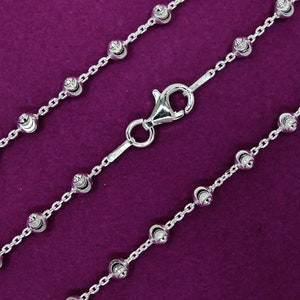925 Sterling Silver Necklace, Italian Sterling Silver 3mm Round Mooncut Stationed Bead Necklace Chain,  In lengths: 16&#39;&#39;, 18&#39;&#39;, 20&#39;&#39;, 24&#39;&#39;