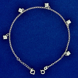 925 Sterling Silver Anklet,  925 Anklet Silver ,Adjustable Anklet Gift for her, 925 Silver Anklet , Heart Charm Anklet, Minimalist Anklet.