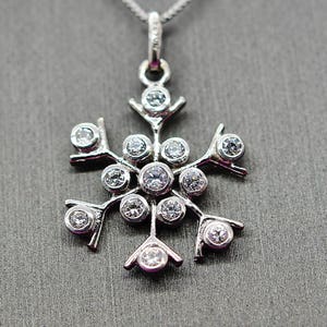 Sterling Silver Rhodium Plated Snowflake w/ CZ Pendant Necklace. Best Holidays Gift!