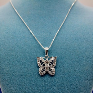 925 Sterling Silver White Diamond Butterfly Pendant Necklace | White Diamond CZ | Box Chain. Best Holidays Gift!