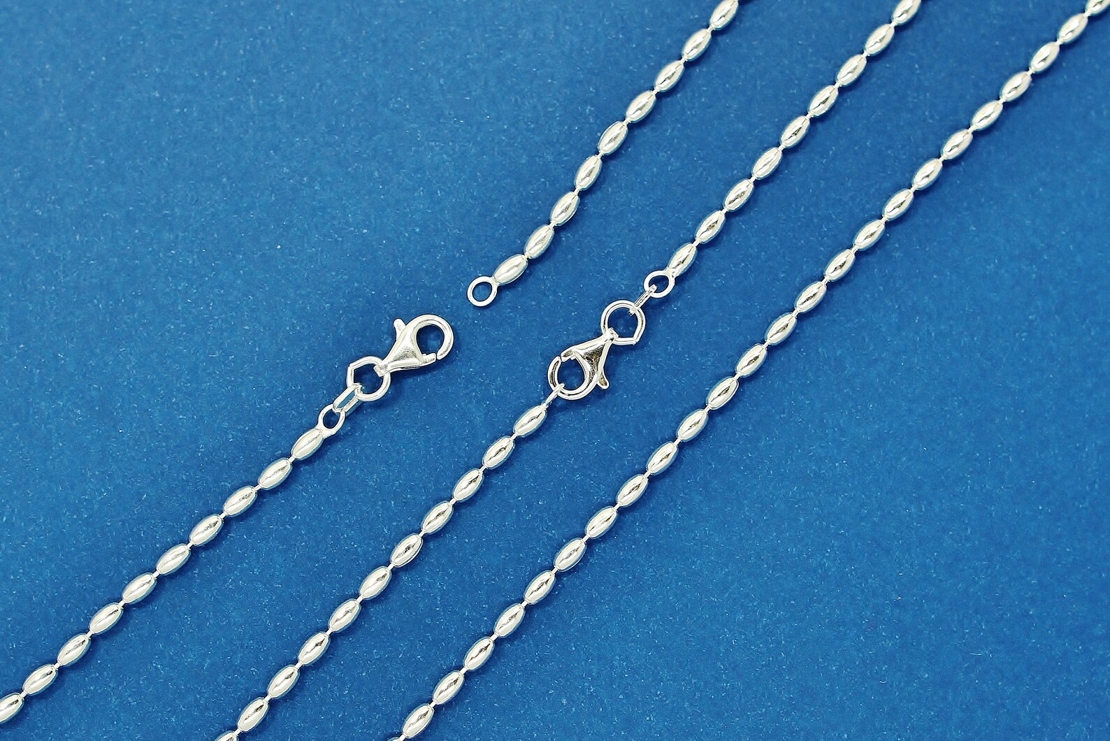 Sterling Silver Italian 2MM Rice Bead/oval Bead Chain Necklace Etsy