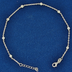 925 Sterling Silver Anklet, White CZ Anklet, 925 Anklet Silver ,  10 inch Anklet Gift for her, 925 Silver Anklet Minimalist.