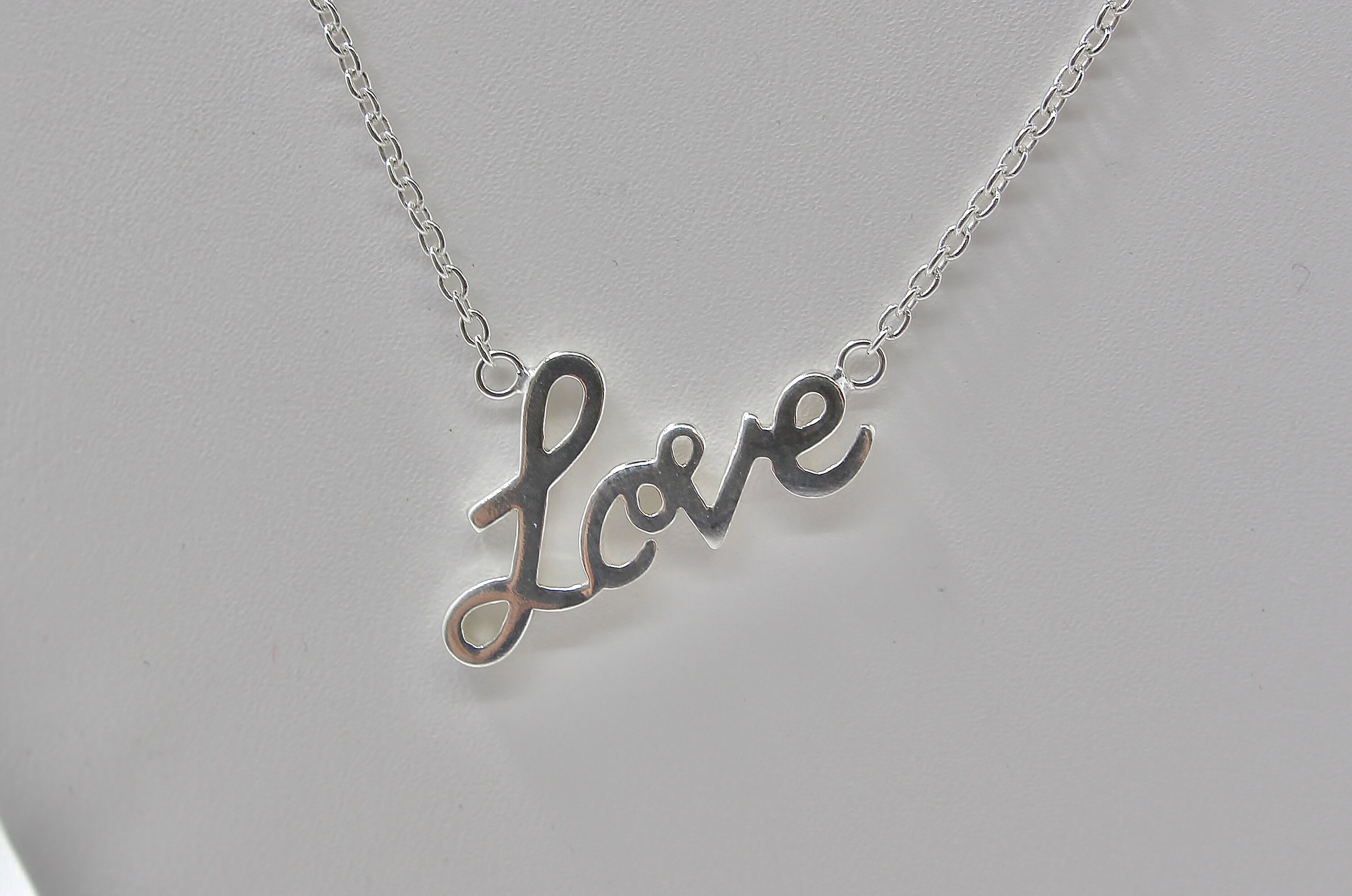 Sterling Silver Cursive Writing Love Necklace 925 Sterling Etsy
