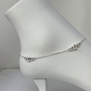 925 Sterling Silver Anklet, Beaded Anklet, 925 Silver Anklet, Anklet Gift for Her, 925 Anklet Silver, Minimalist 10 Inch Anklet