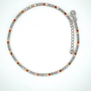925 sterling silver anklet, rhodium plated multicolor gemstone cz anklet,  amethyst emerald ruby blue topaz citrine cz anklet,10 inch anklet