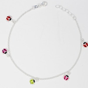 925 Sterling Silver Anklet, Ladybug Anklet, 925 Anklet Silver ,  10 inch Anklet Gift for her, 925 Silver Anklet, Perfect Summer Anklet.