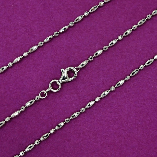 925 Sterling Silver Necklace Chain, Italian Sterling Silver Rhodium Plated Diamond Cut Round + Rice Bead Necklace Chain. Best Holidays Gift!