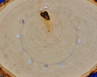 925 Sterling Silver Anklet, Open Heart Anklet , 925 Anklet Silver , 10 Inch Anklet Gift for her, 925 Silver Anklet, Minimalist Anklet.