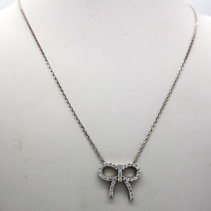Sterling Silver Rhodium Plated White Diamond CZ Bow Pendant Necklace | 925 Sterling Silver | White Diamond CZ | Black Rhodium Plating