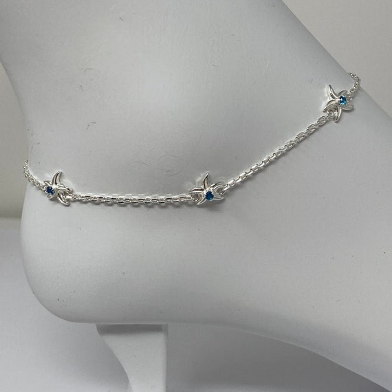 Anklet Three Starfish Rhodium over Sterling Silver Adjustable Length Non-tarnish Anklet Three Starfish Rhodium over Sterling Silver Adjustable Length Non-tarnish