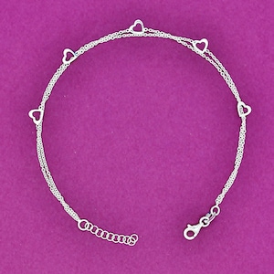 Heart Anklet Double Chain Sterling Silver Adjustable Length 9 to 10 inches Heart Anklet Double Chain Sterling Silver Adjustable Length 9 to 10 inches
