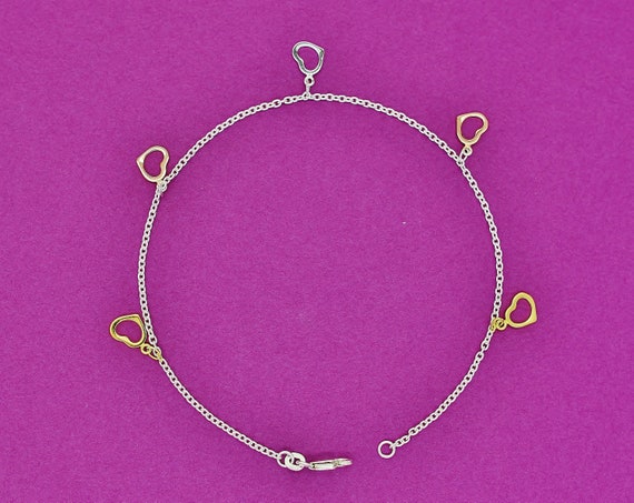 925 Sterling Silver Open Heart Anklet Bracelet